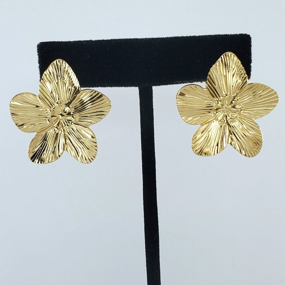 14K Gold Womens Flower Earrings Ladies 14 Karat 925 Silver Floral Style Jewelry - Picture 3 of 8